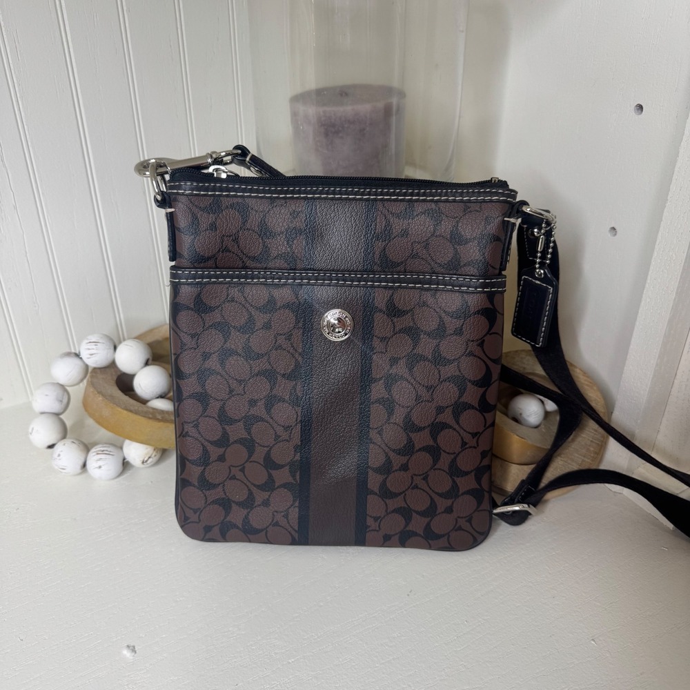 Coach Signature Monogram North South Crossbody Bag Brown File Bag
